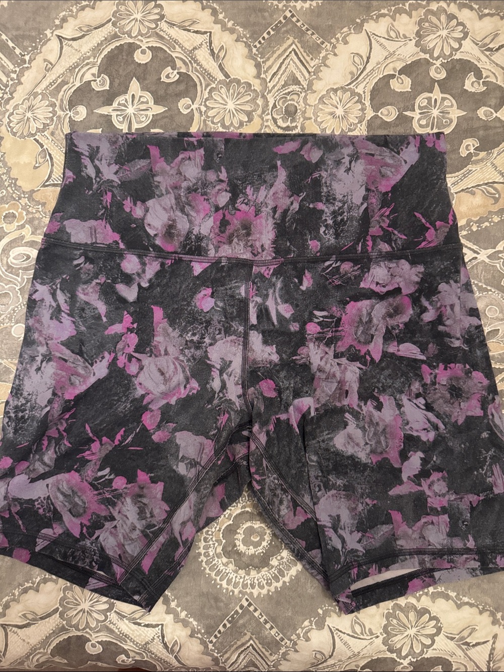 Lulu High-Rise Purple Floral Bike Shorts for Women
